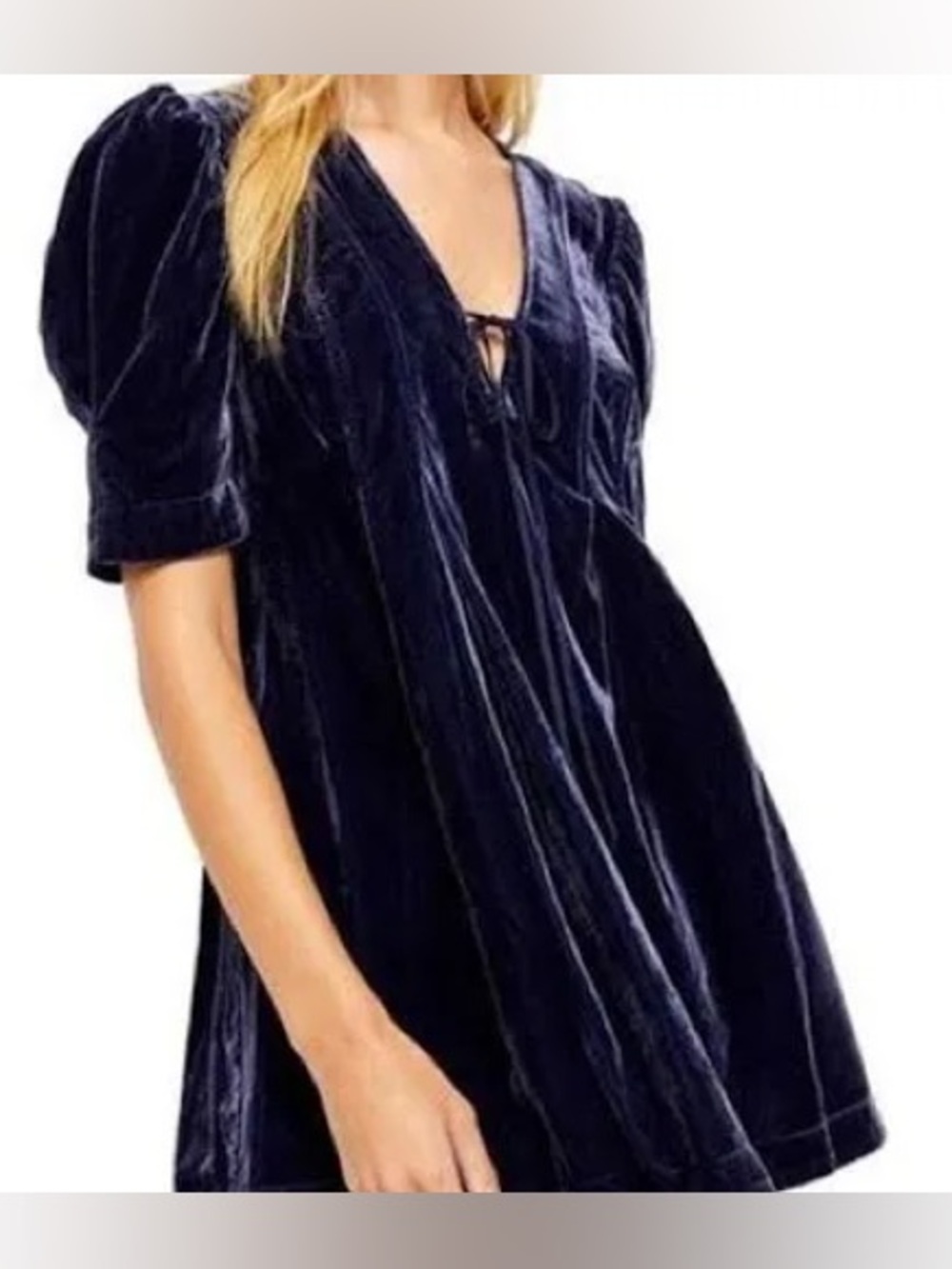Free people Velvet Puff-Sleeve Mini Dress in Deep Navy